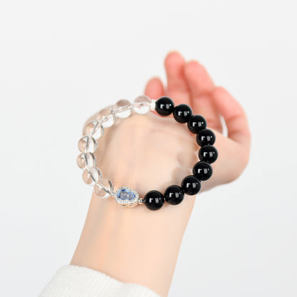 Natural Obsidian White Crystal Gourd Bracelet | Fortune Health Protection Spiritual Jewelry