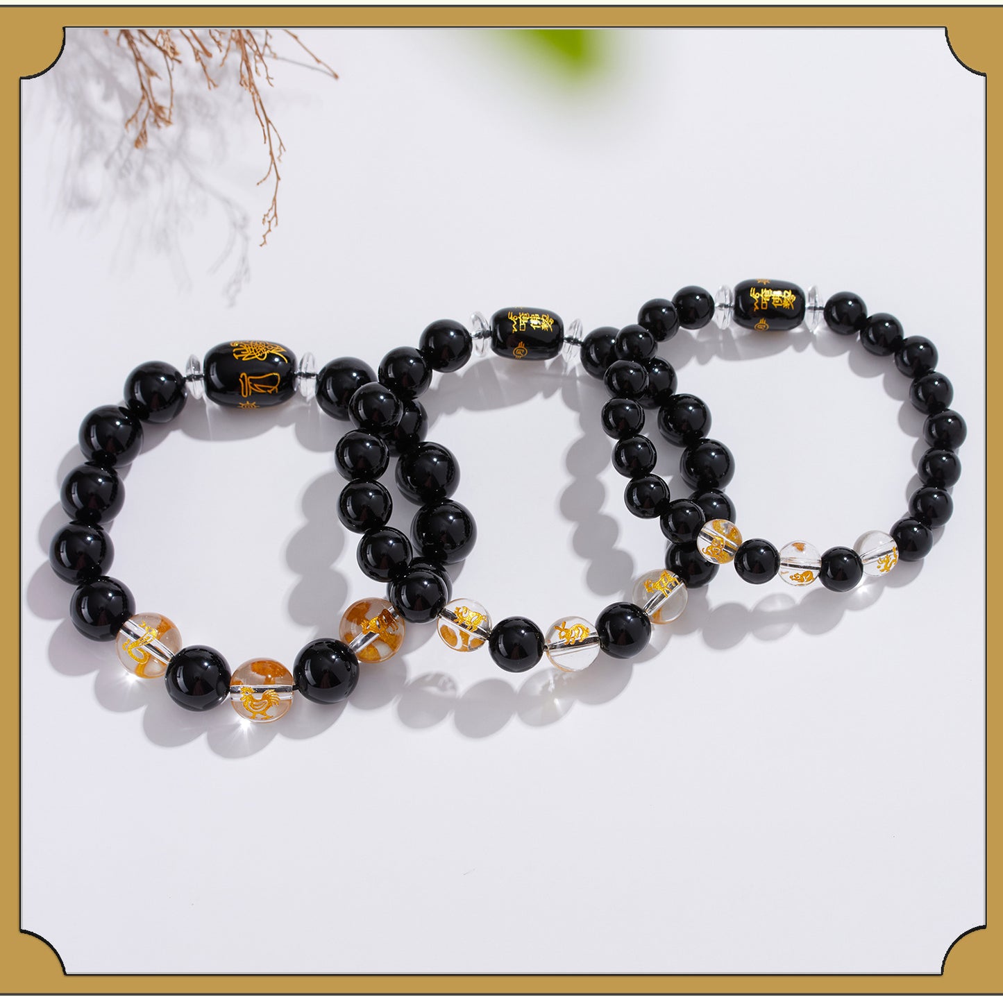 Natural Obsidian Zodiac Three-Alliance Protection Bracelet for Couples
