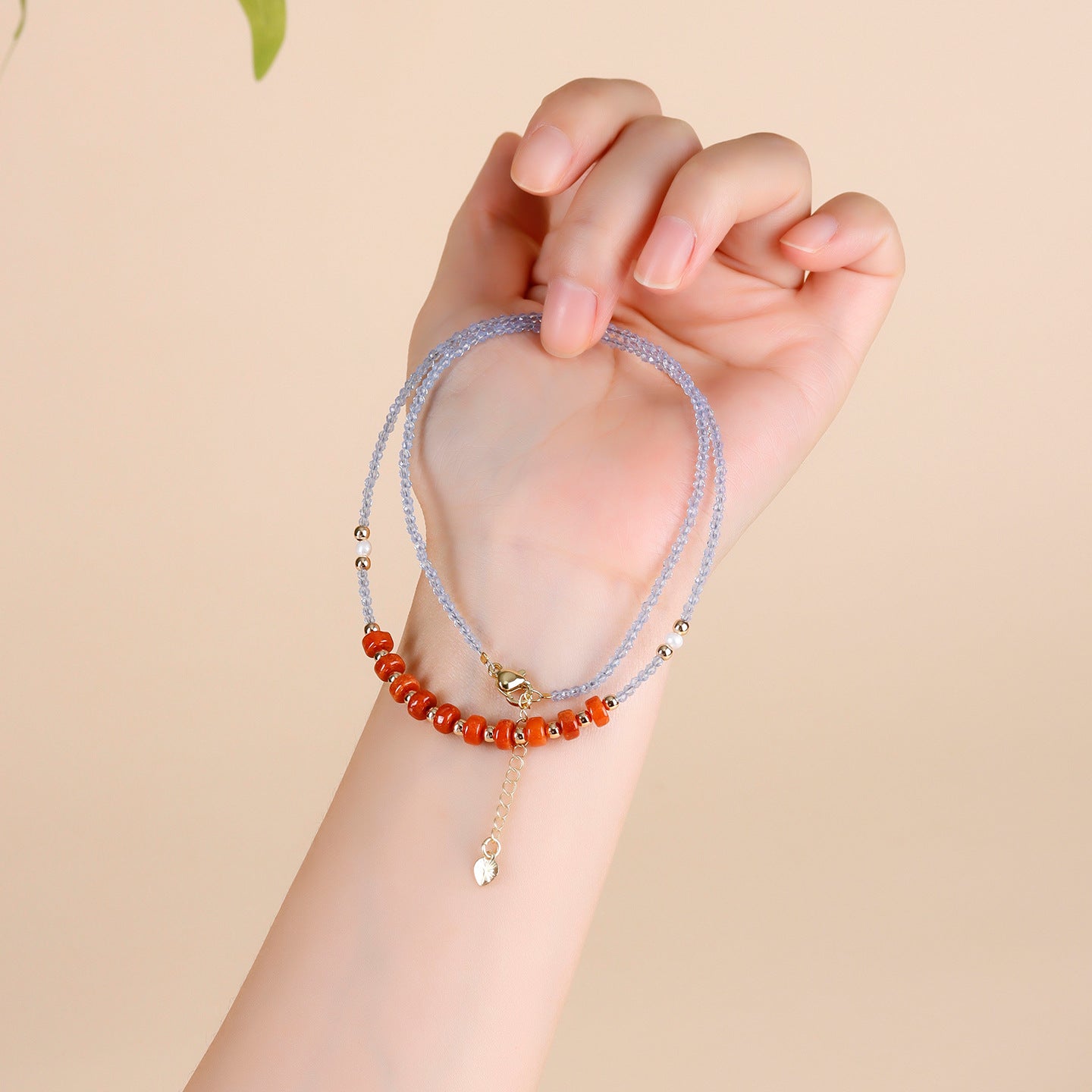 Natural Red Jade Collarbone Necklace | Petite Extension Chain for Women's Elegance & Luck