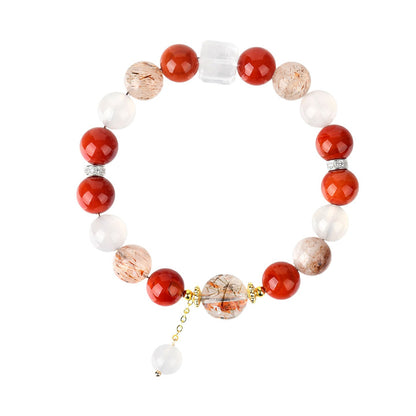 Natural Crystal Multi-Gem Bracelet with Southern Red Agate and Black Gold Super White Crystal - Women's Spiritual Talisman