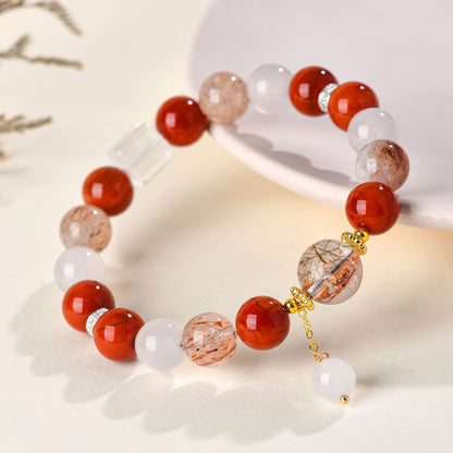 Natural Crystal Multi-Gem Bracelet with Southern Red Agate and Black Gold Super White Crystal - Women's Spiritual Talisman