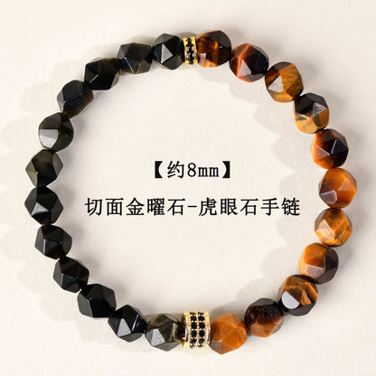 Golden Tiger Eye and Obsidian Faceted Irregular Bracelet - Unisex Couple Protection Charm