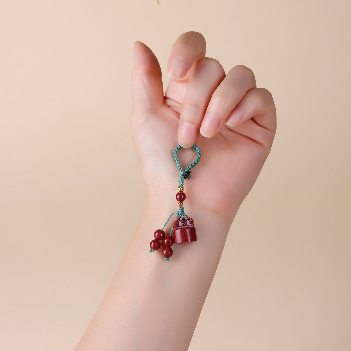 Natural Purple Gold Cinnabar Wishful Keychain - Chinese Style Luck Charm for Bags