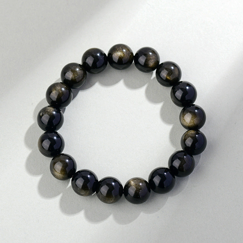 Natural Mexican Obsidian Round Bead Bracelet｜Spiritual Protection & Prosperity Unisex Jewelry