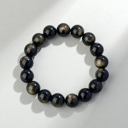 Natural Mexican Obsidian Round Bead Bracelet｜Spiritual Protection & Prosperity Unisex Jewelry