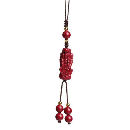 Purple Gold Cinnabar Pixiu Phone Chain Pendant - Wealth Attracting Chinese Style Ornament