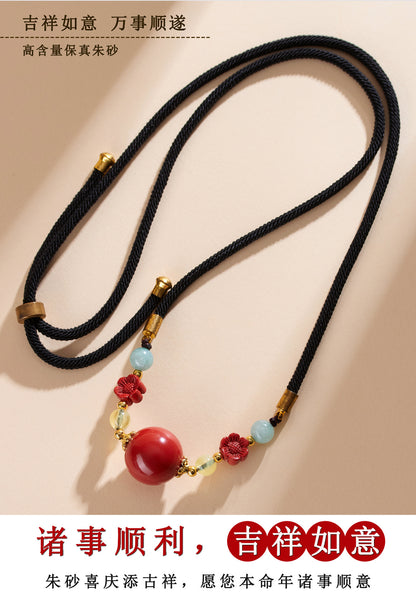 Imperial Red Cinnabar Fortune Bead Necklace | Wealth & Protection Amulet