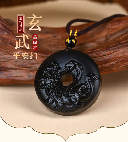 Natural Ice Obsidian Xuanwu Peace Pendant | Five Elements Hydration & Protection Unisex Necklace