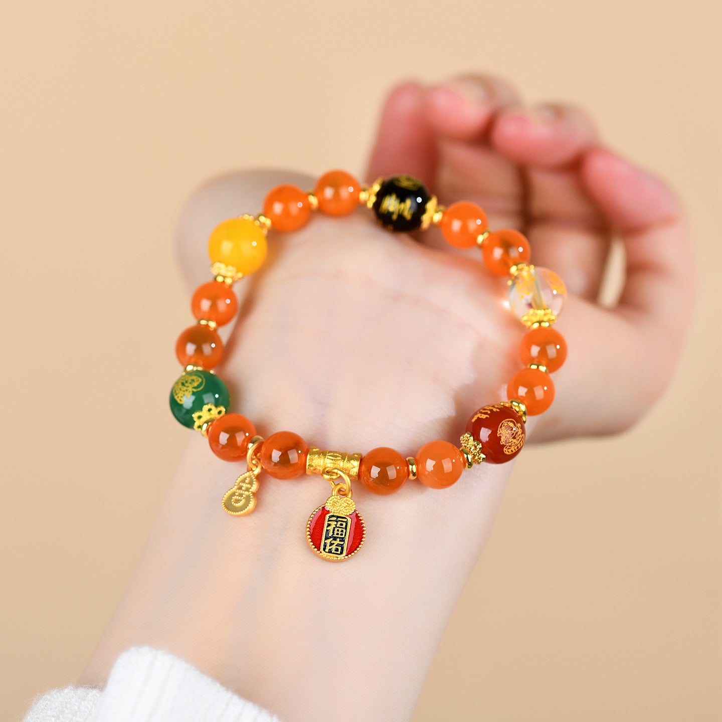 Sweet Heart Agate Five-Way Wealth God Bracelet | Wealth Attraction & Spiritual Protection Amulet