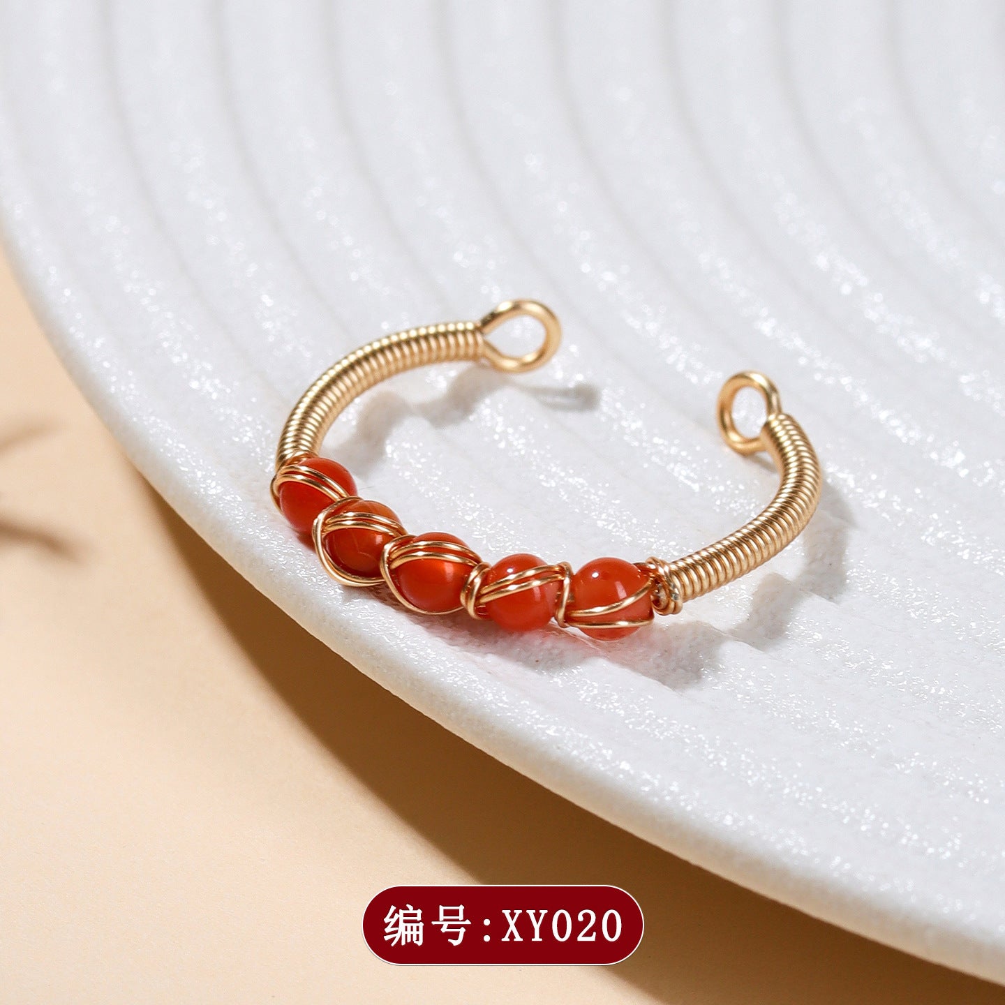 Handmade Crystal Agate Ring with Yellow Rutilated Quartz and Moonstone - Open Wire Wrapped Design for Wealth and Protection