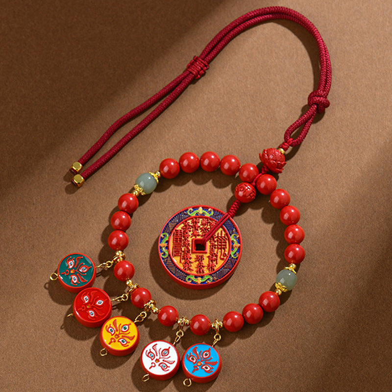 Natural High Content Cinnabar Five-Way Wealth God Car Hanging Ornament | Protection & Prosperity