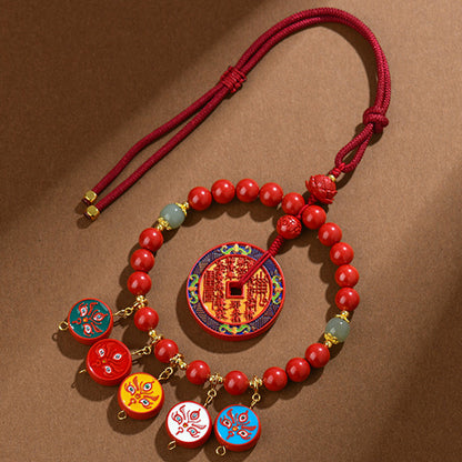 Natural High Content Cinnabar Five-Way Wealth God Car Hanging Ornament | Protection & Prosperity