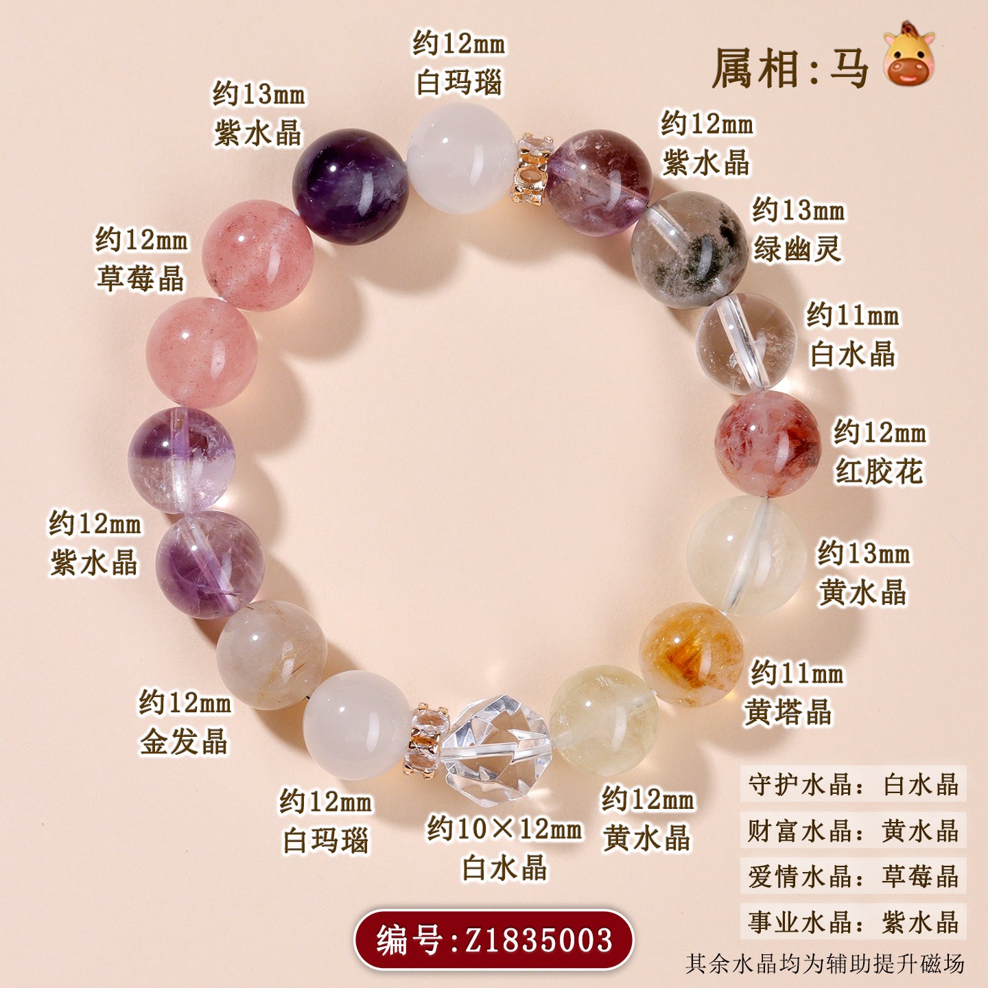 Twelve Zodiac Natural Crystal Multi-Gem Bracelet – Mystical Fortune & Spiritual Harmony Charm
