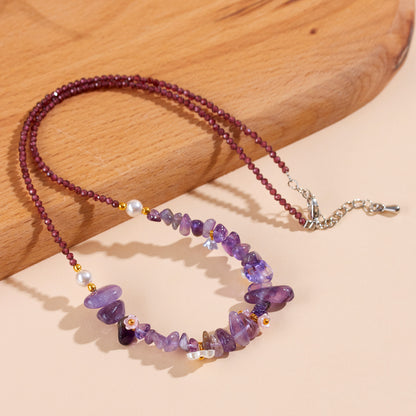 Natural Garnet Amethyst Crushed Stone Multi-Circle Adjustable Bracelet Necklace | Spiritual Protection & Wealth Attraction