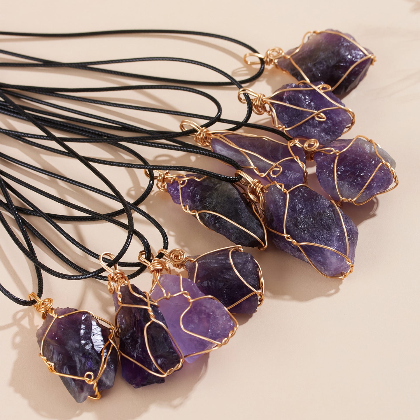Natural Amethyst Raw Stone Pendant Necklace - Handmade Wire Wrapped Spiritual Jewelry for Protection