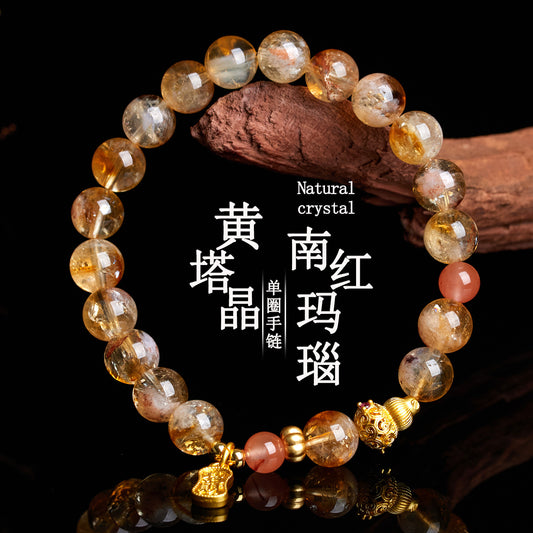 Natural Crystal Yellow Pagoda Southern Red Agate Lucky Bracelet - Women's Fashion Spiritual Jewelry