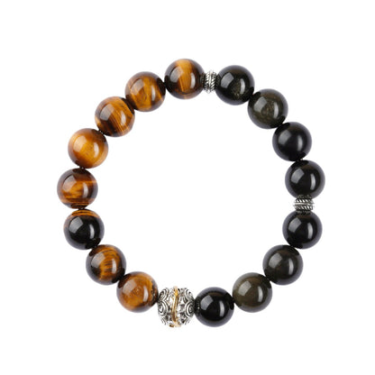 Natural Gold Obsidian & Tiger Eye Bracelet | Wealth Protection Couple's Energy Stone Jewelry