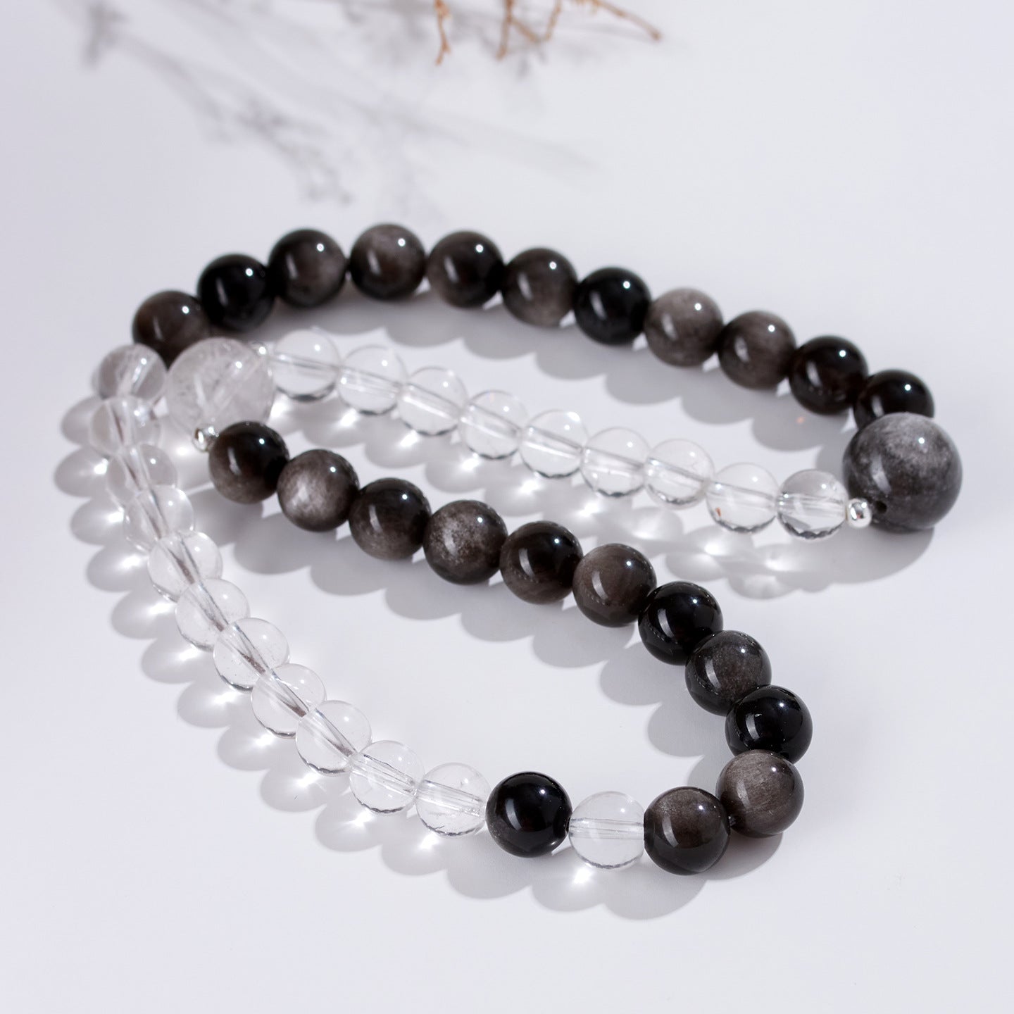 Natural Silver Obsidian White Crystal Double Circle Bracelet - Couple Spiritual Protection Beads