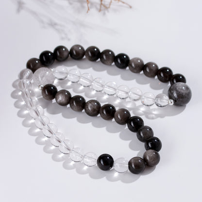 Natural Silver Obsidian White Crystal Double Circle Bracelet - Couple Spiritual Protection Beads
