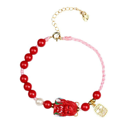 Natural High Content Cinnabar Nine-Tailed Fox Hand-Woven Bracelet | Mystical Protection & Fortune Charm