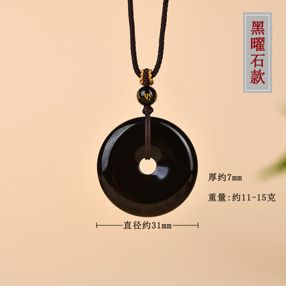 Natural Obsidian White Agate Peace Buckle Pendant - Chinese Style Zodiac Harmony Necklace