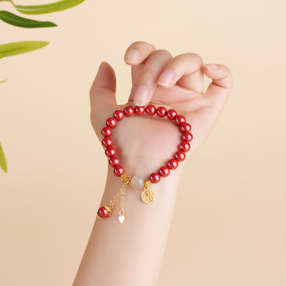 Imperial Red Cinnabar Hetian Jade Tassel Bracelet | Wealth & Protection Talisman