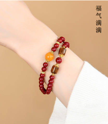 Natural Purple Gold Cinnabar Agarwood Double Circle Bracelet | Wealth Protection & Spiritual Harmony