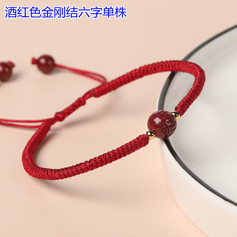 Handwoven Cinnabar Six-Word Mantra Red String Bracelet - Protection & Luck Charm