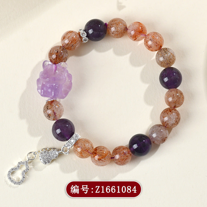 Mystical Nine-Tailed Fox Amethyst Bracelet in Black Gold - Chinese Style Women's Spiritual Talisman