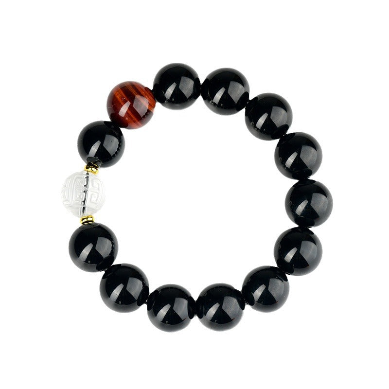 Natural Obsidian and White Crystal Cloud Bead Bracelet for Men - Protection and Energy Flow