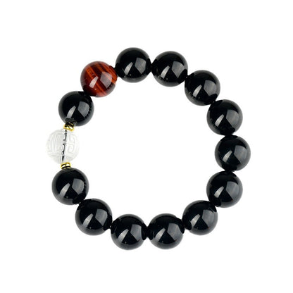 Natural Obsidian and White Crystal Cloud Bead Bracelet for Men - Protection and Energy Flow