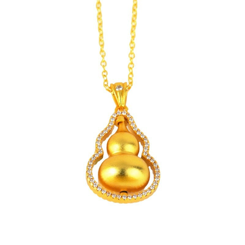 Golden Rotating Gourd Pendant Necklace - Wealth & Fortune Chinese Style Jewelry