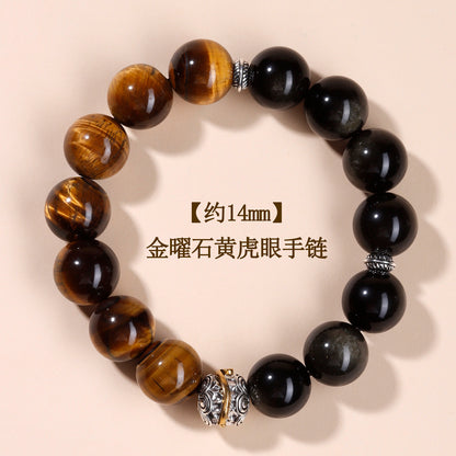 Natural Gold Obsidian & Tiger Eye Bracelet | Wealth Protection Couple's Energy Stone Jewelry