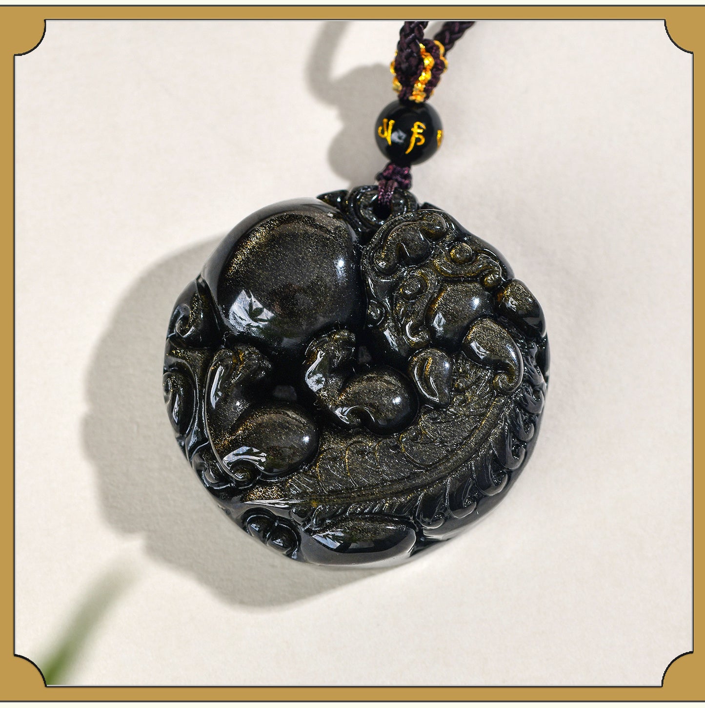 Natural Gold Obsidian Pixiu Pendant - Lucky Charm Necklace for Wealth and Protection