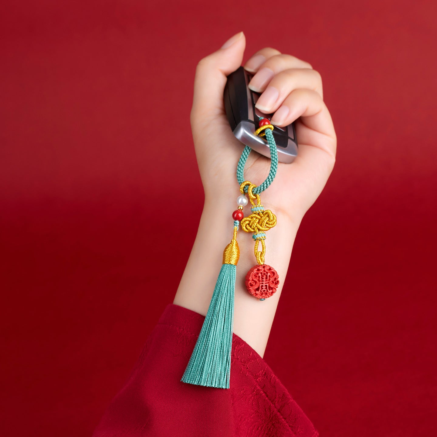 Natural Imperial Red Cinnabar Keychain Pendant - Feng Shui Protection and Wealth Charm