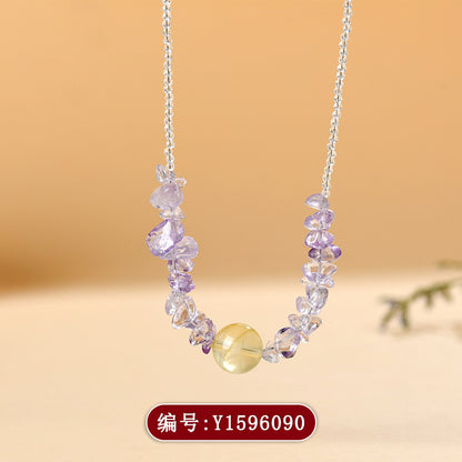 Natural Amethyst Citrine Collarbone Necklace | Spiritual Energy & Wealth Attraction