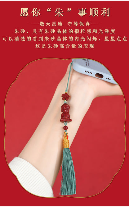 Natural Purple Gold Cinnabar Infant Buddha Charm with Handwoven Tassel for Phone & Bag