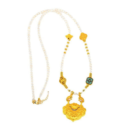 Natural Freshwater Pearl Koi Peace Lock Necklace | Auspicious Chinese Style Collarbone Chain