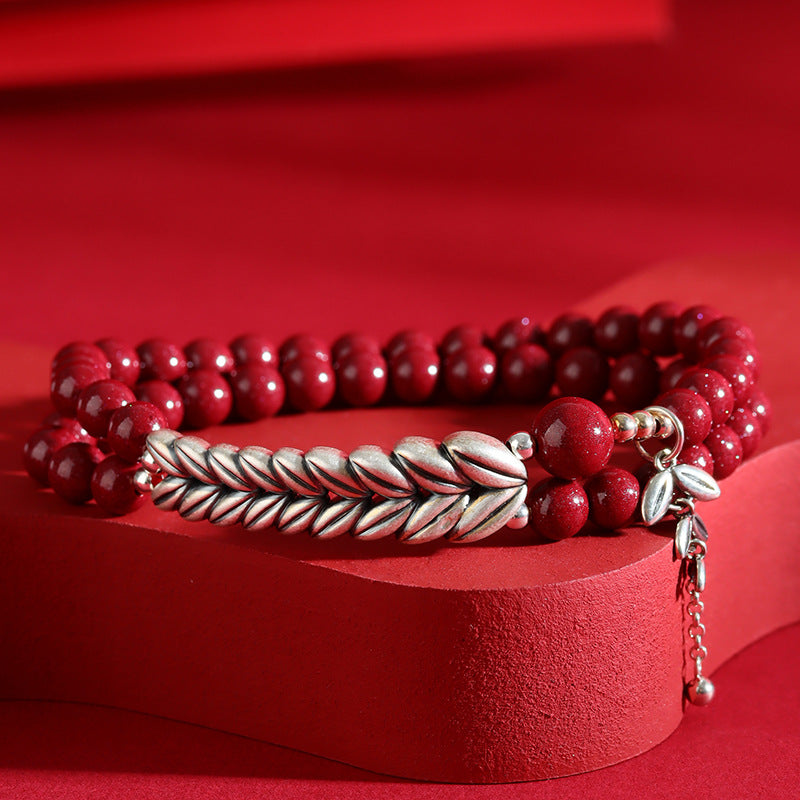 Natural Purple Gold Sand Cinnabar Double Layer Bracelet - Vintage Peaceful Year Design for Protection