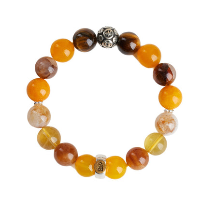 Natural Crystal Multi-Gem Sanskrit Eight Guardian Deities Zodiac Buddha Balance Bracelet