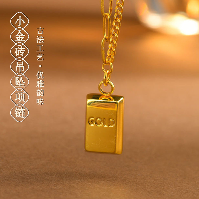 Golden Wealth Brick Pendant Necklace | Elegant Clavicle Chain for Prosperity and Luck