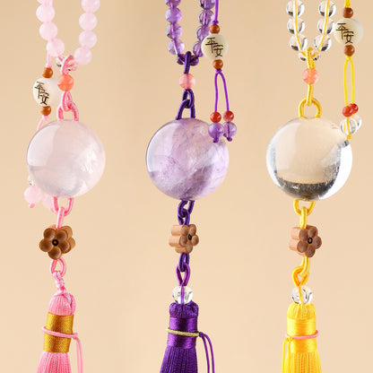 Natural Crystal Ball Car Hanging Ornament | Feng Shui Protection & Positive Energy Charm