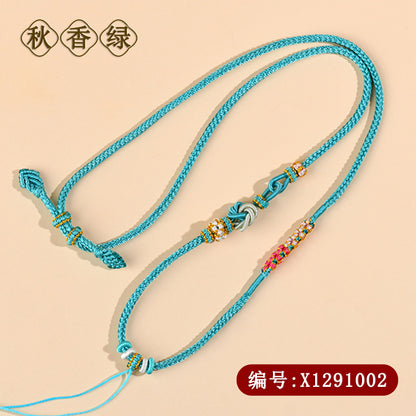 Mandala Knot Peach Blossom Hand-Woven Necklace with Golden Hetian Jade Pendant - Spiritual Harmony Amulet