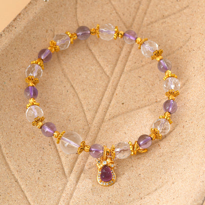 Golden Sand Gourd Amethyst Crystal Bracelet | Spiritual Harmony & Wealth Charm