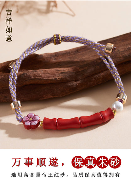 Imperial Red Cinnabar Bracelet | Natural Raw Mineral High Content Chinese Style Rope for Continuous Ascension