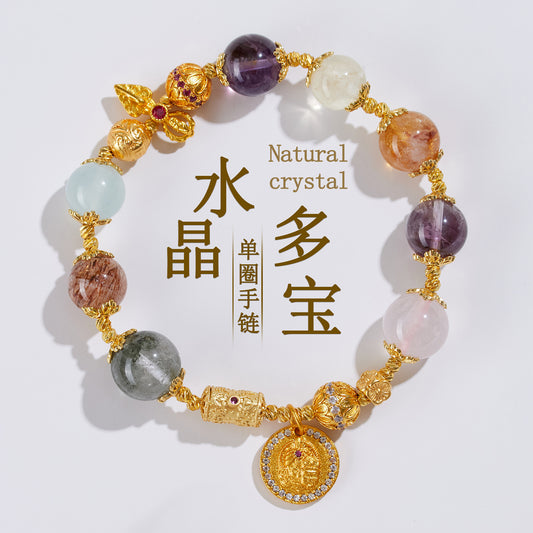 Natural Crystal Multi-Gem Bracelet with Amethyst & Aquamarine | Feng Shui Protection