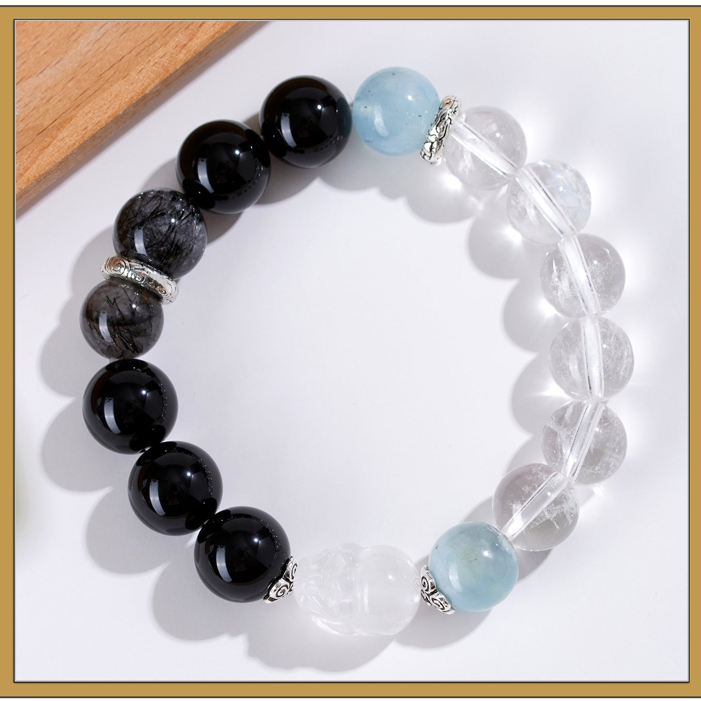 Natural Crystal Five Elements Bracelet with Lucky Pixiu - Unisex Couple Style for Balance and Wealth