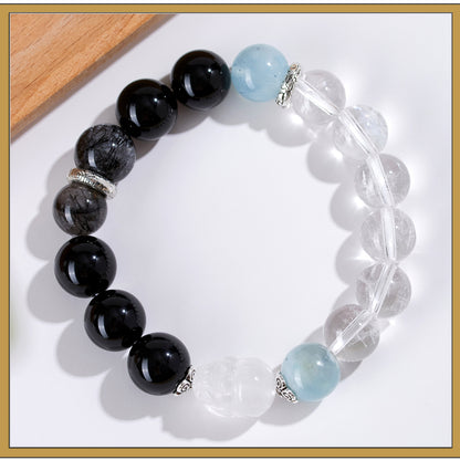 Natural Crystal Five Elements Bracelet with Lucky Pixiu - Unisex Couple Style for Balance and Wealth