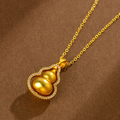 Golden Rotating Gourd Pendant Necklace - Wealth & Fortune Chinese Style Jewelry