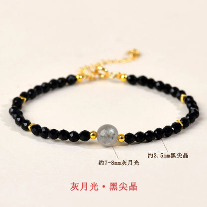 Natural Crystal Black Spinel Multi-Gem Adjustable Bracelet for Women - Mystical Protection & Elegance